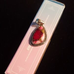 Elegant 925 Sterling Silver Red Dhalia Pendant